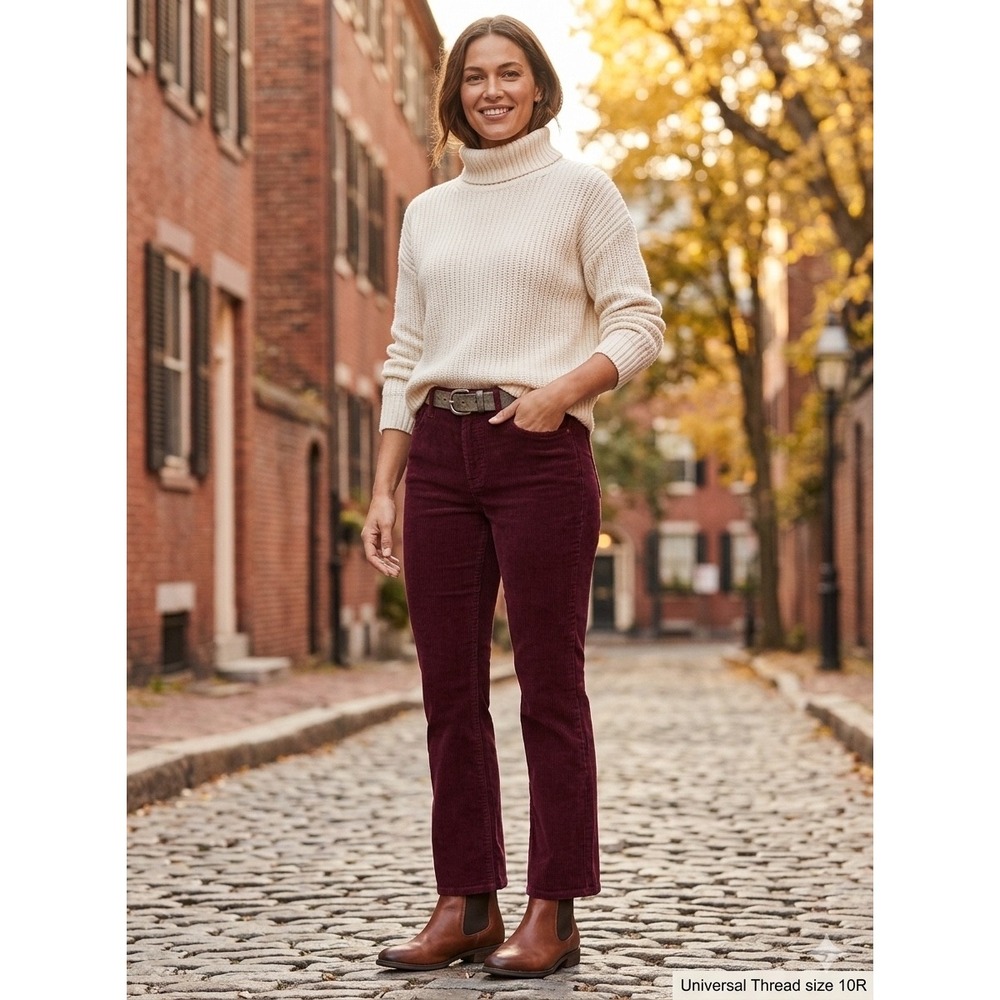 Universal Thread Burgundy Corduroy High Rise Ankle Bootcut Pants Size 10R